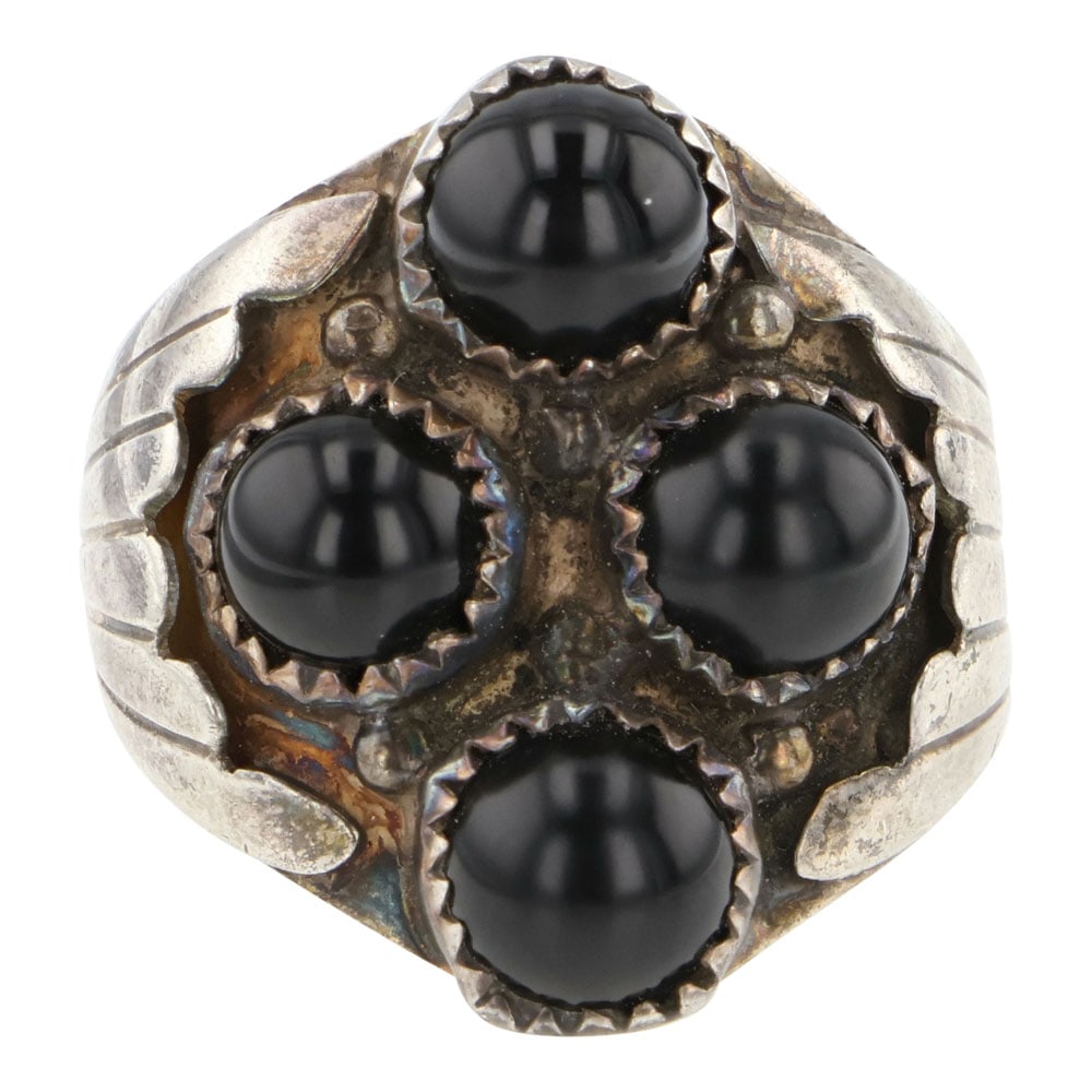 Navajo Black Onyx Ring: Sterling Silver | Genuine Black Onyx | Navajo Black Onyx Ring | Navajo Native American Southwest Indian Jewelry | Good (no breaks or damages) | Approximate Weight: 10 Grams | Ring: 11.25 size, 1" face