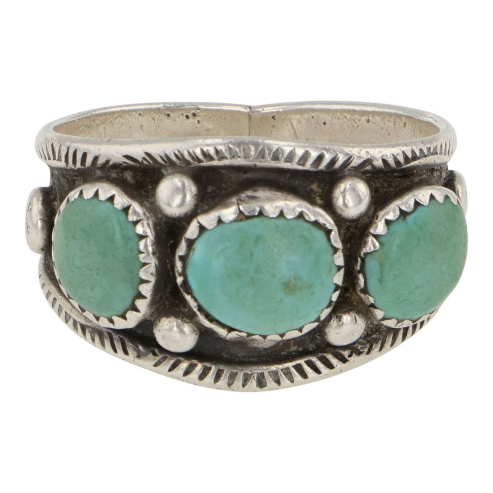 Navajo Nevada Turquoise Three Stone Ring (1 of 3)