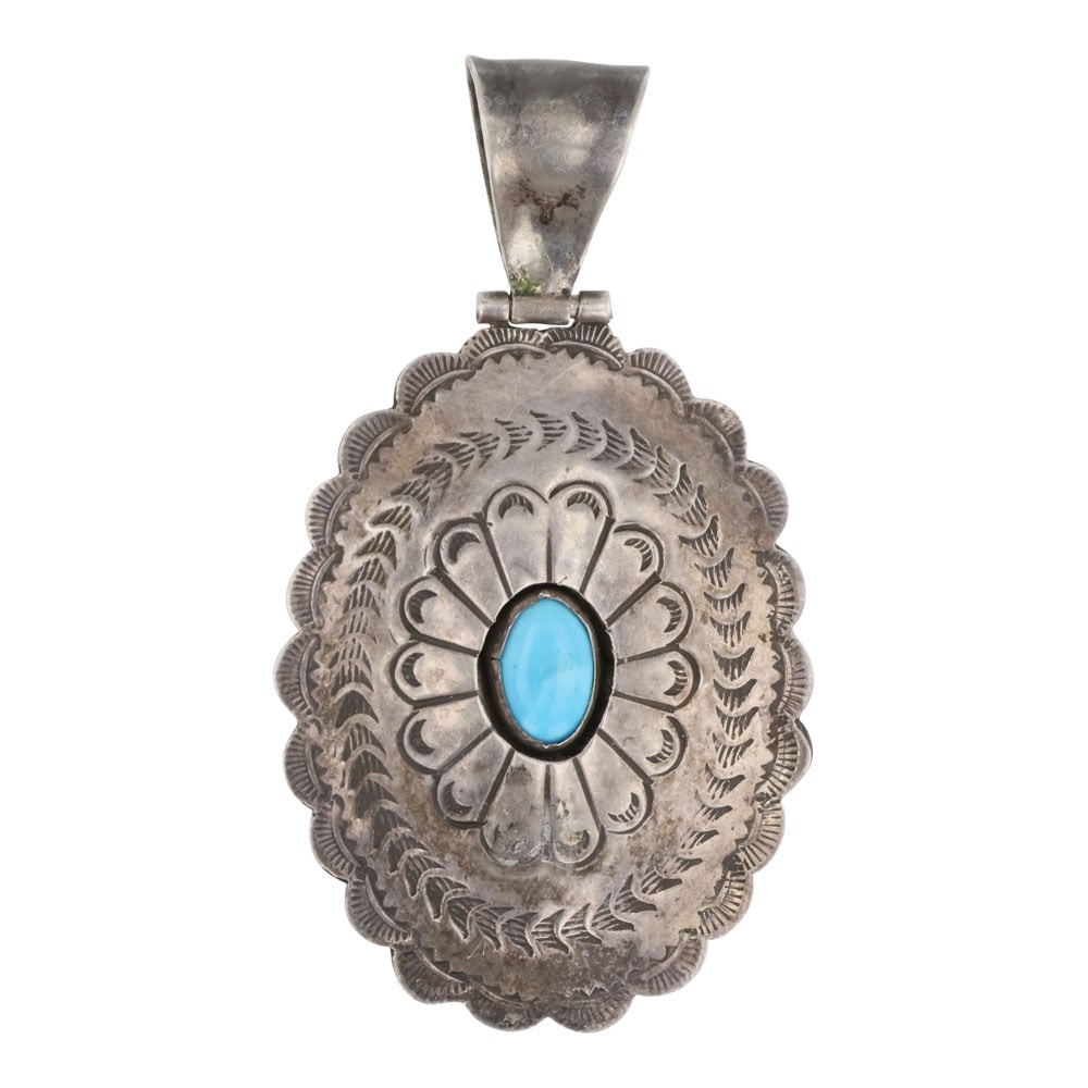 Vintage Navajo Kingman Turquoise Shadowbox Pendant (1 of 2)