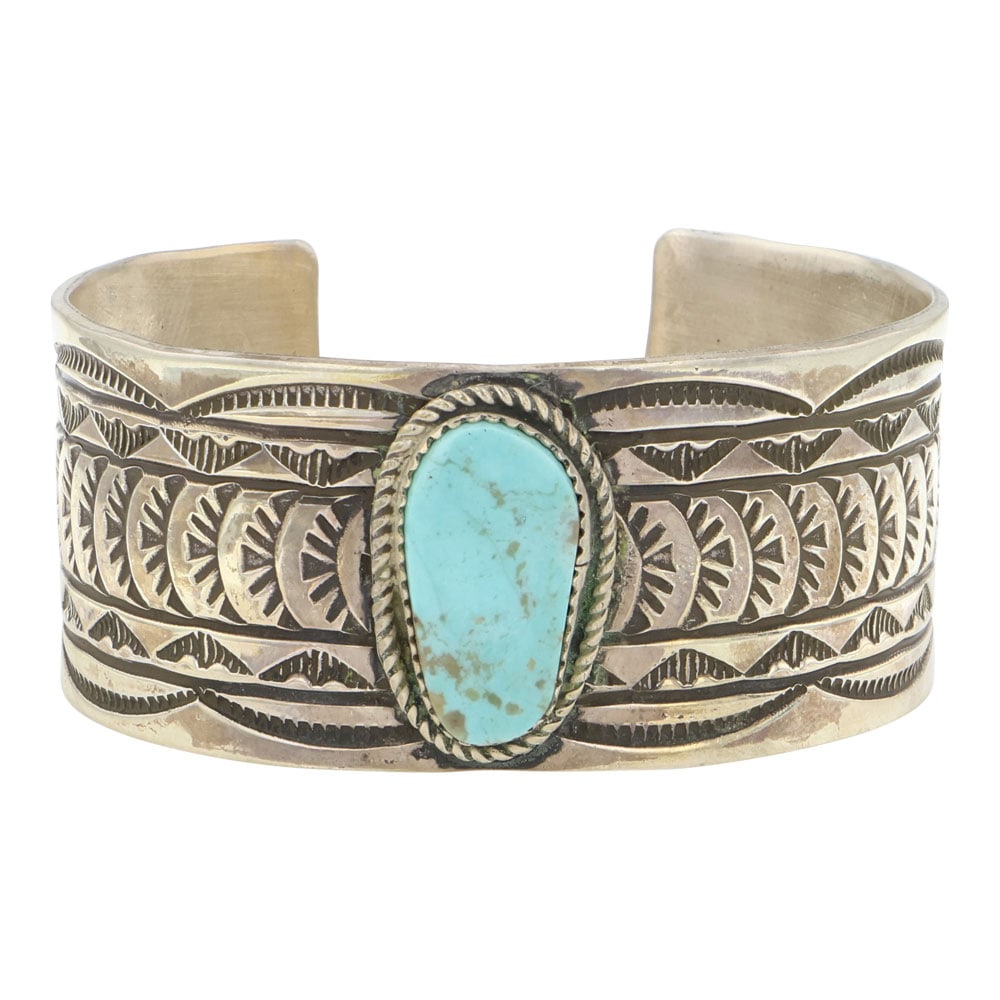 Rick Enriquez Navajo Turquoise Stamp-Work Cuff Bracelet (1 of 4)