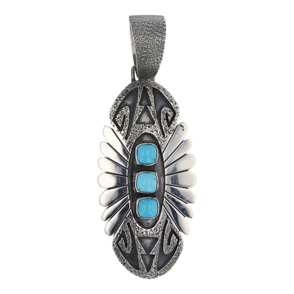 Marita Benally Navajo Sleeping Beauty Turquoise Contemporary Pendant: Sterling Silver | Genuine Sleeping Bueaty Turquoise | Marita Benally Navajo Sleeping Beauty Turquoise Contemporary Pendant | Navajo Native American Southwest Indian Jewelry | Good (no breaks or damage