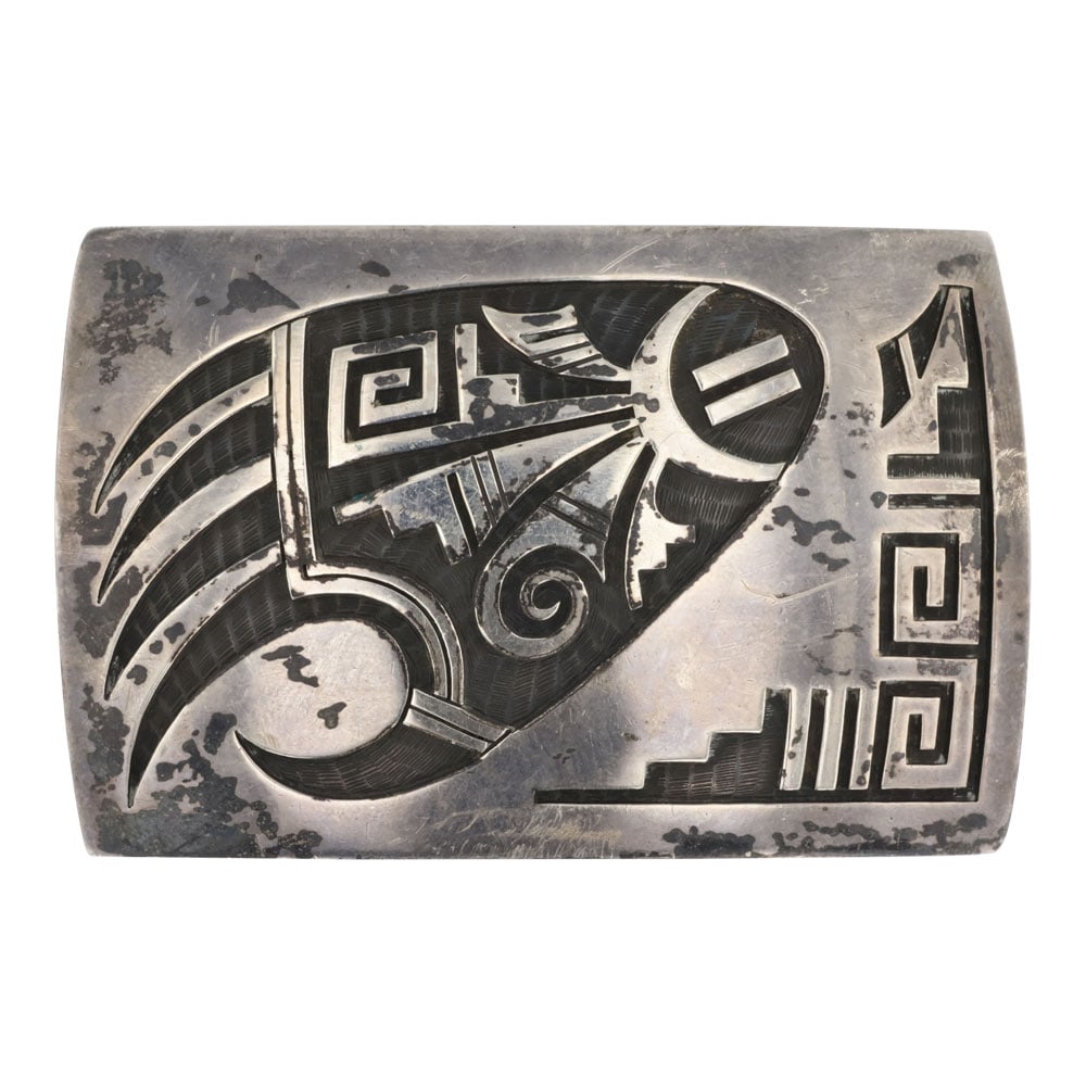 Lawrence Saufkie Hopi Plain Silver Belt Buckle (1 of 2)