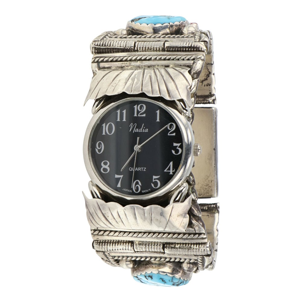 Vintage Navajo Turquoise & Coral Link Watch bracelet (1 of 4)