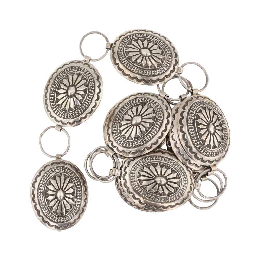 Vintage Navajo Plain Silver Stamp-Work Link Concho Belt (1 of 3)