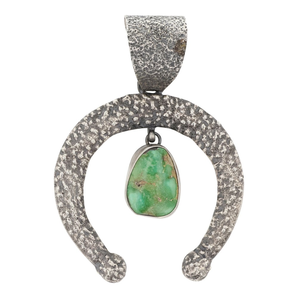 Robert Johnson Navajo Sonoran Gold Turquoise Naja Pendant: Sterling Silver | Genuine Sonoran Gold Turquoise | Robert Johnson Navajo Sonoran Gold Turquoise Naja Pendant | Navajo Native American Southwest Indian Jewelry | Good (no breaks or damages) | Approxima