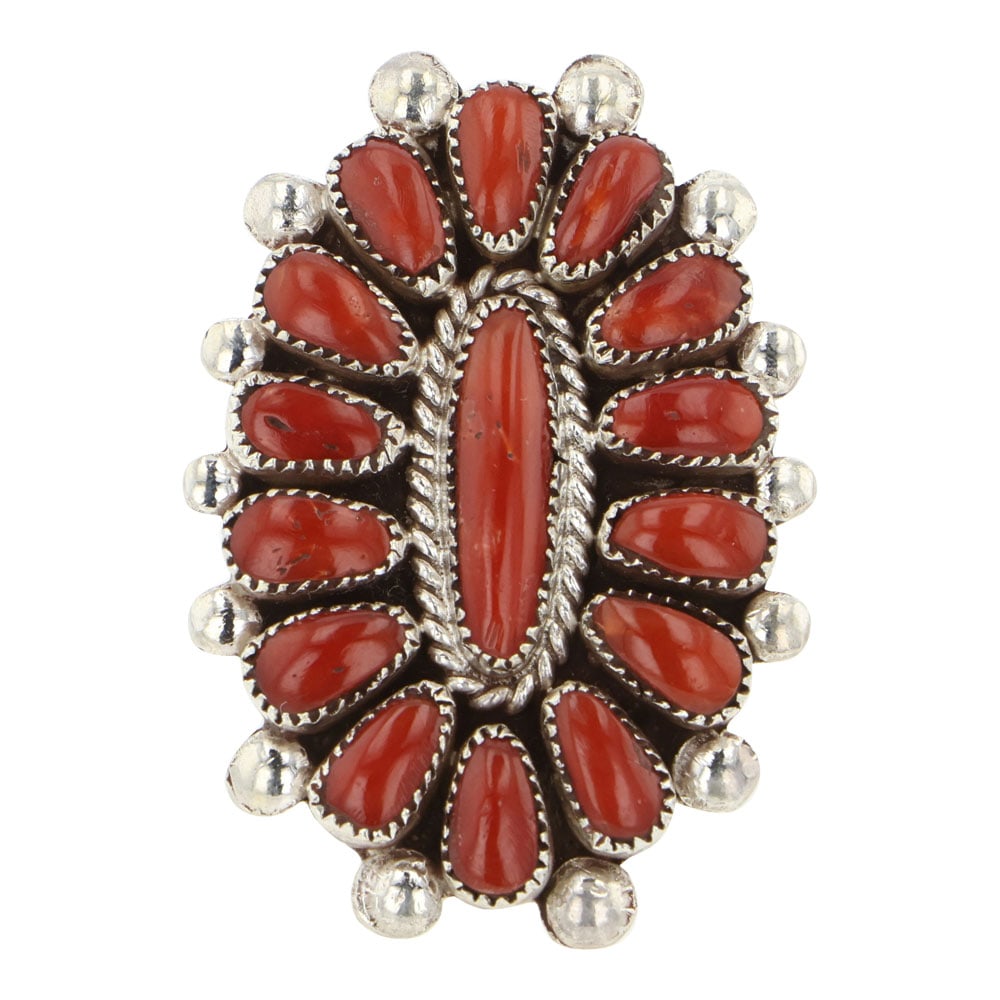 Lorraine Waatsa Mediterranean Coral Zuni Cluster Ring (1 of 3)