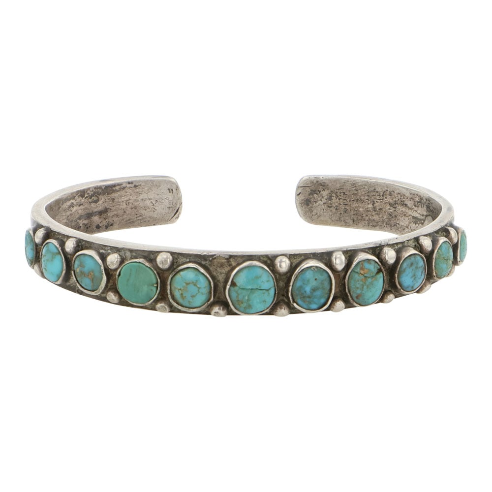 Vintage Navajo Nevada Turquoise Row Cuff Bracelet (1 of 4)