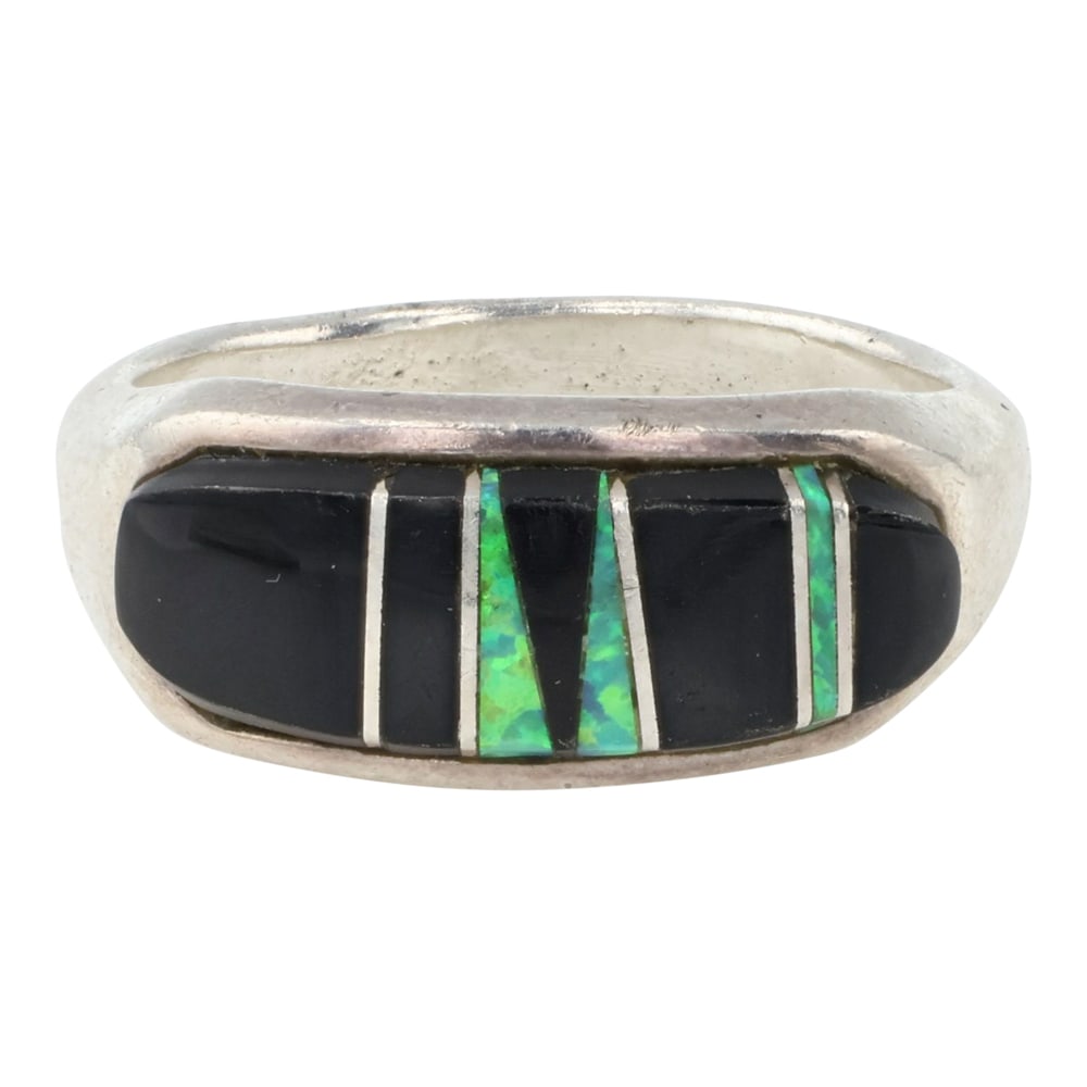 Lazuli Southwest Shop Navajo Acoma Jet & Synthetic Opal Inlay Ring (1 of 3)