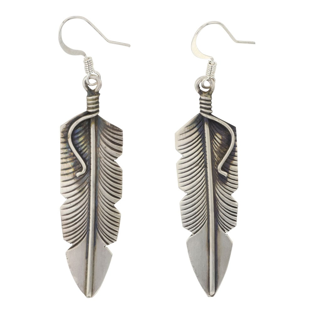 Chris Charley Navajo Plain Silver Feather Earrings (1 of 2)
