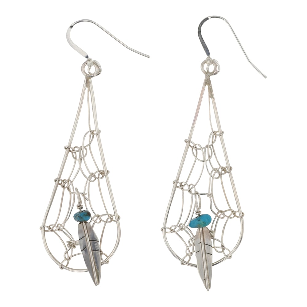 Navajo Turquoise Dream Catcher Earrings (1 of 2)