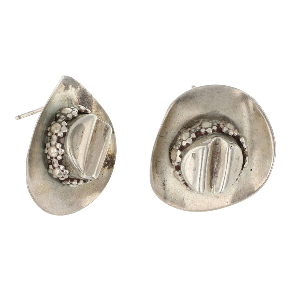 Vintage Navajo Plain Silver Hat Earrings (1 of 2)