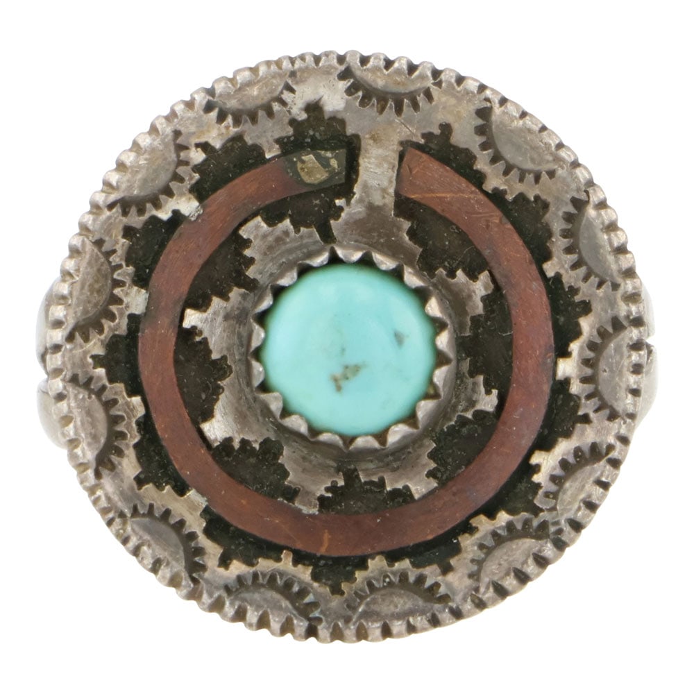 Vintage Navajo Kingman Turquoise Basket Ring (1 of 3)