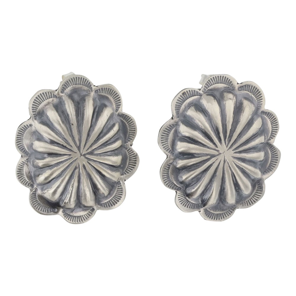 Navajo Plain Silver Concho Stamp Earrings (1 of 2)