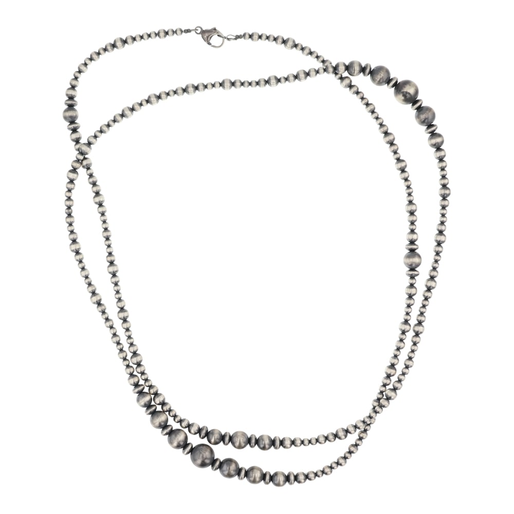 Oxidized Sterling Silver Beads long Wrap around Mixed Sized 60" Necklace (1 of 2)