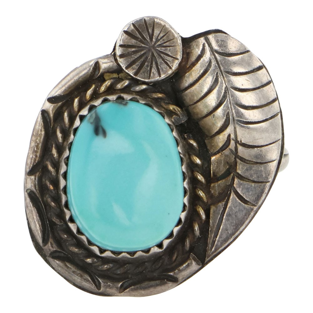 Vintage Navajo Nevada Turquoise Leaf work Ring (1 of 3)