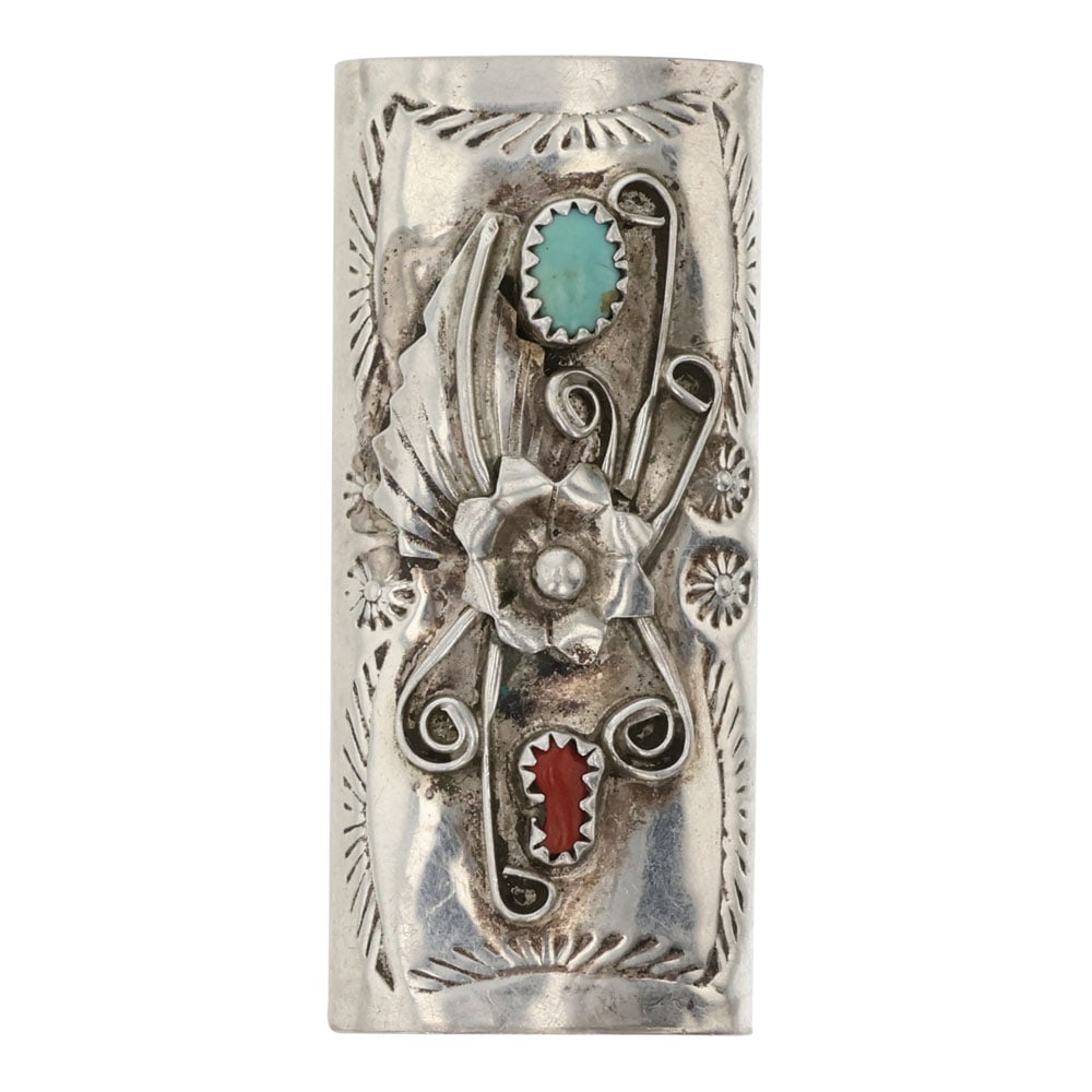 Vintage Navajo Turquoise & Coral Lighter Case (1 of 3)