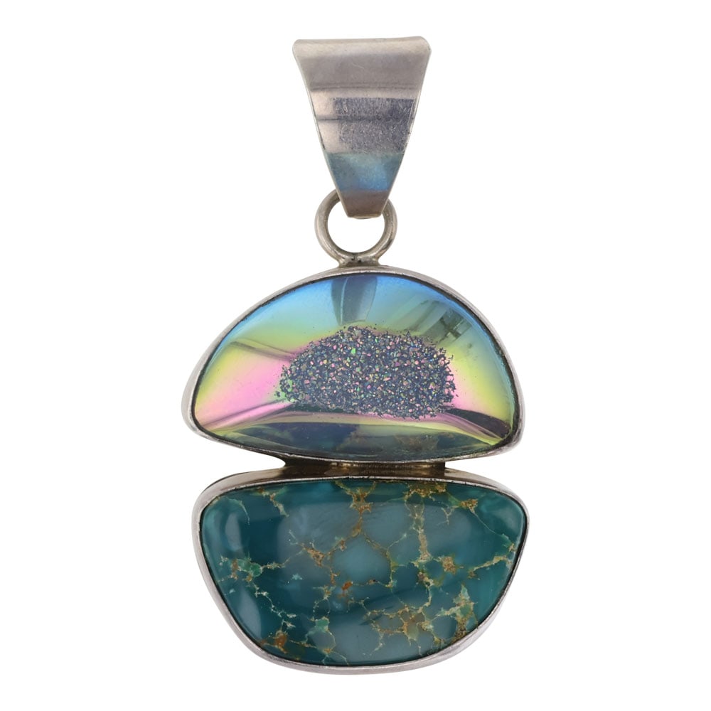 Betty Tom Turquoise & Druzy Quartz Pendant (1 of 2)