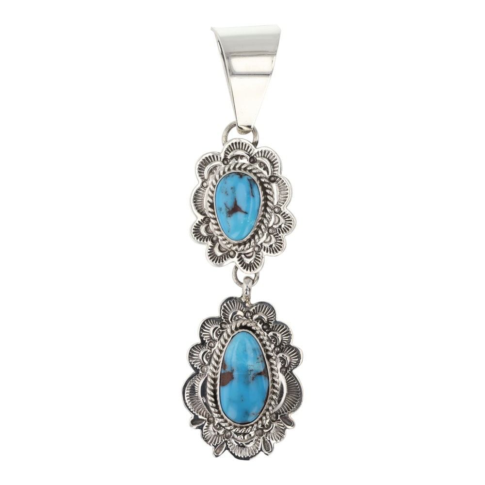 Eula Wyllie Navajo Candelaria Turquoise Two Stone Pendant (1 of 2)