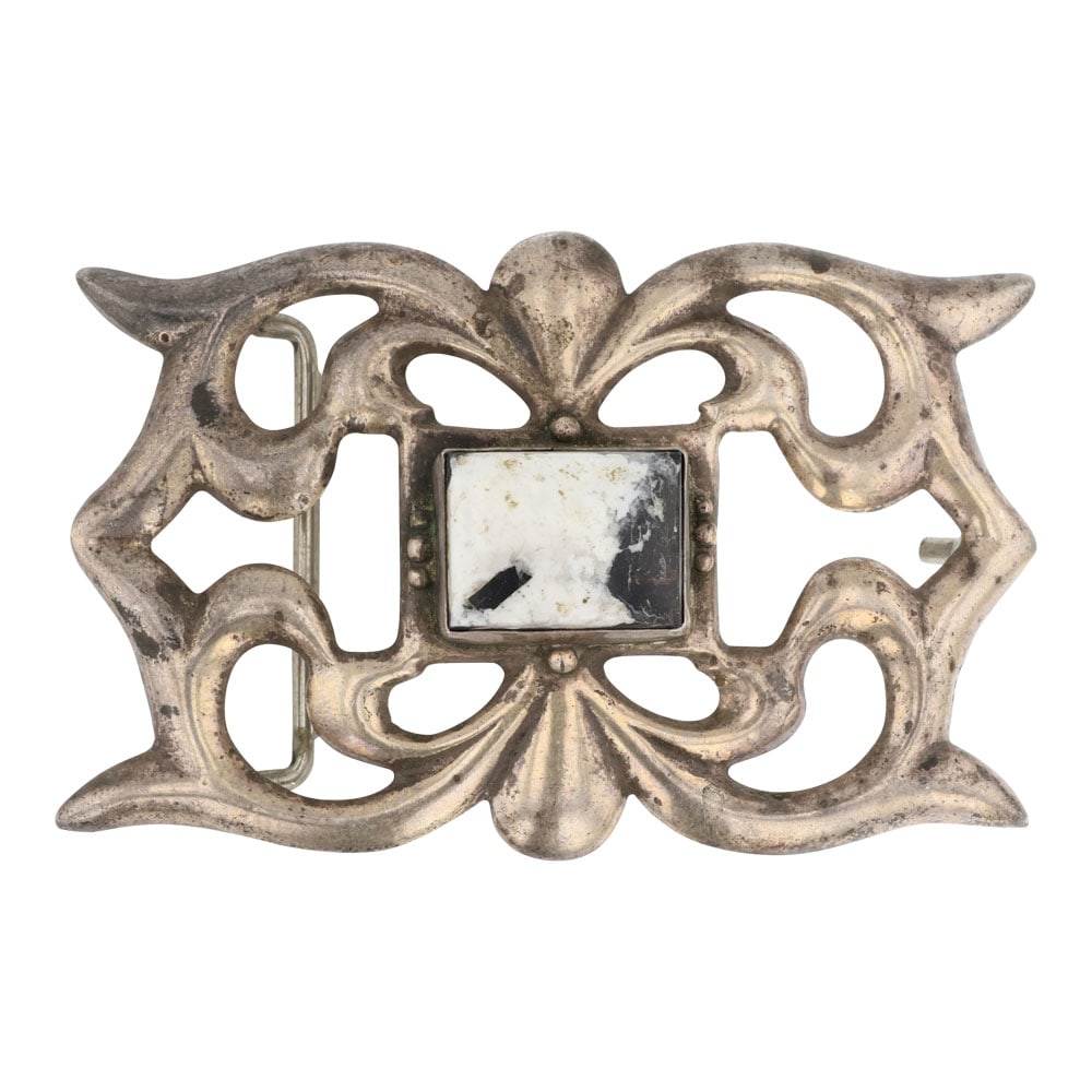 Vintage Navajo White Buffalo Sandcast Belt Buckle: Sterling Silver | Genuine White Buffalo | Vintage Navajo White Buffalo Sandcast Belt Buckle | Navajo Native American Southwest Indian Jewelry | Good (no breaks or damages) | Approximate Weight: 66 Gra