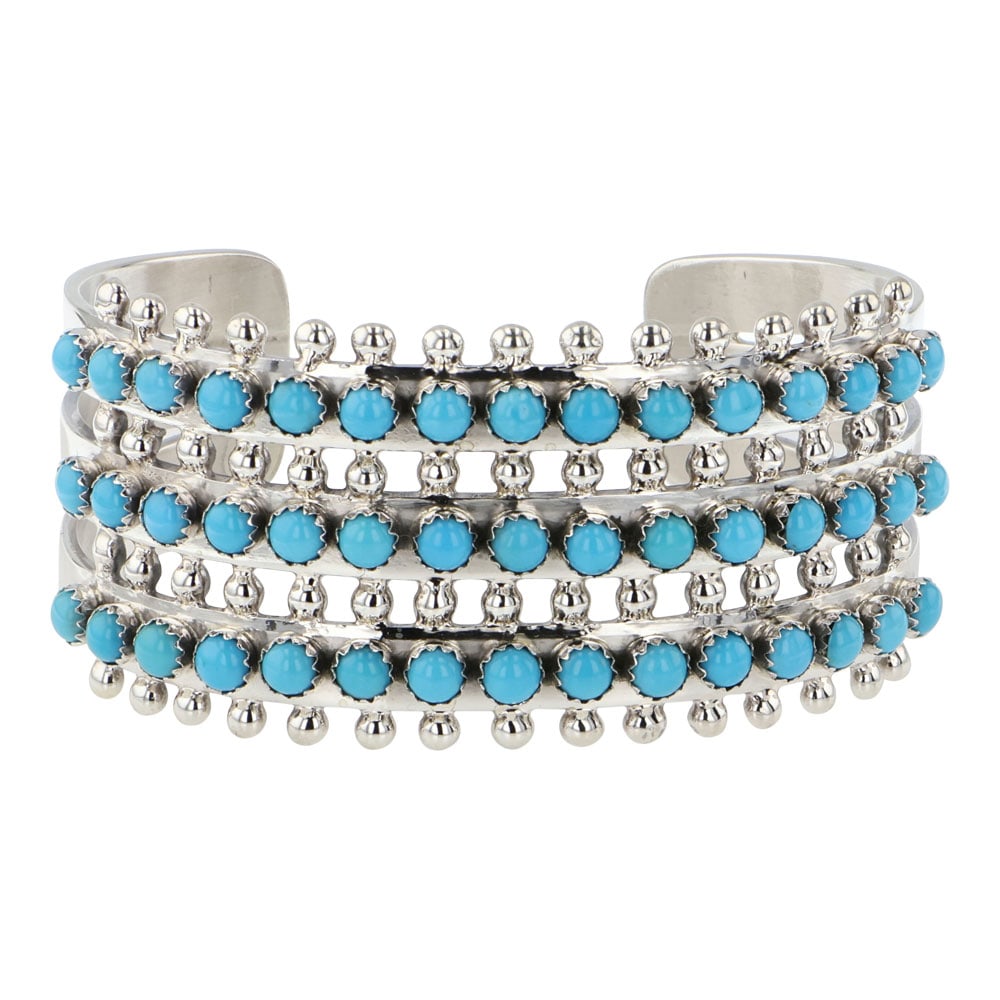 Paul Livingston Navajo Sleeping Beauty Turquoise Three Row Cuff Bracelet (1 of 3)