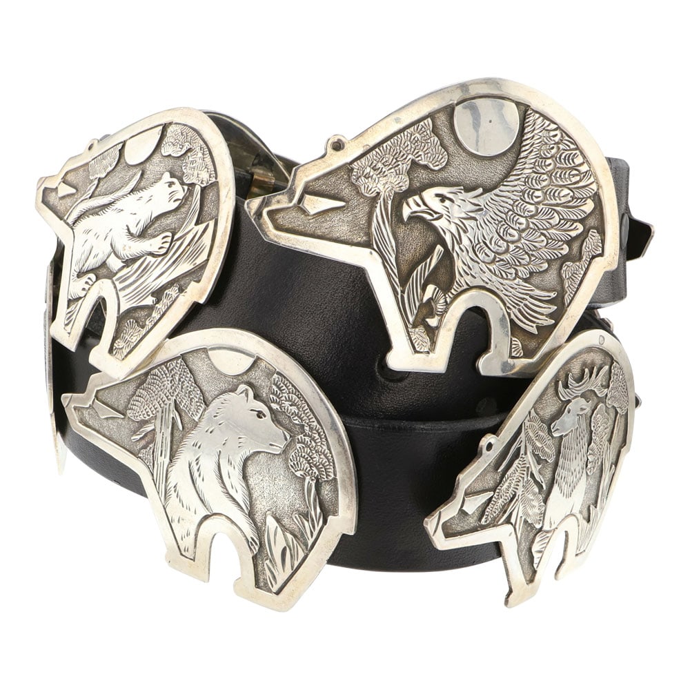 Lloyd Becenti Vintage Navajo Bear Design Animals of the Southwest Story Teller Concho Belt (1 of 5)