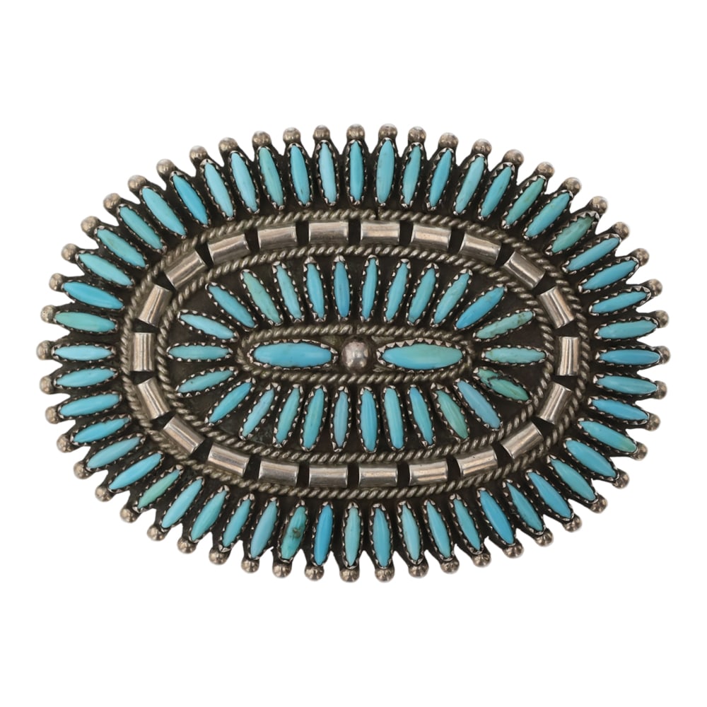 Vintage Zuni Kingman Turquoise Needlepoint Belt Buckle (1 of 2)