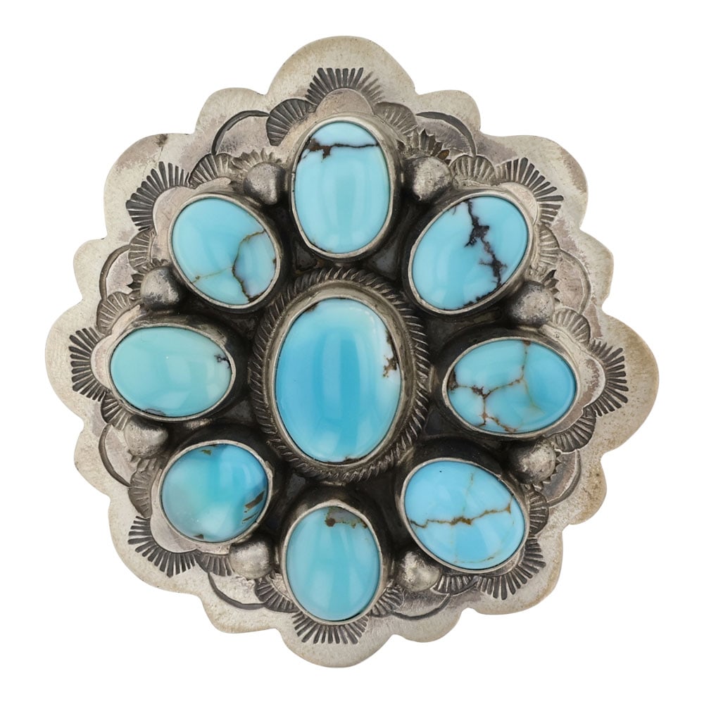 Bob Becenti Navajo Lone Mountain Turquoise Stamp-Work Cluster Ring (1 of 3)