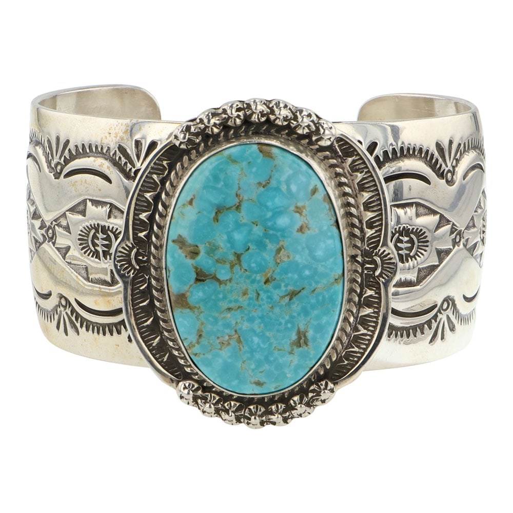 John Nelson Navajo Compitos Turquoise Stamp-Work Cuff Bracelet (1 of 3)