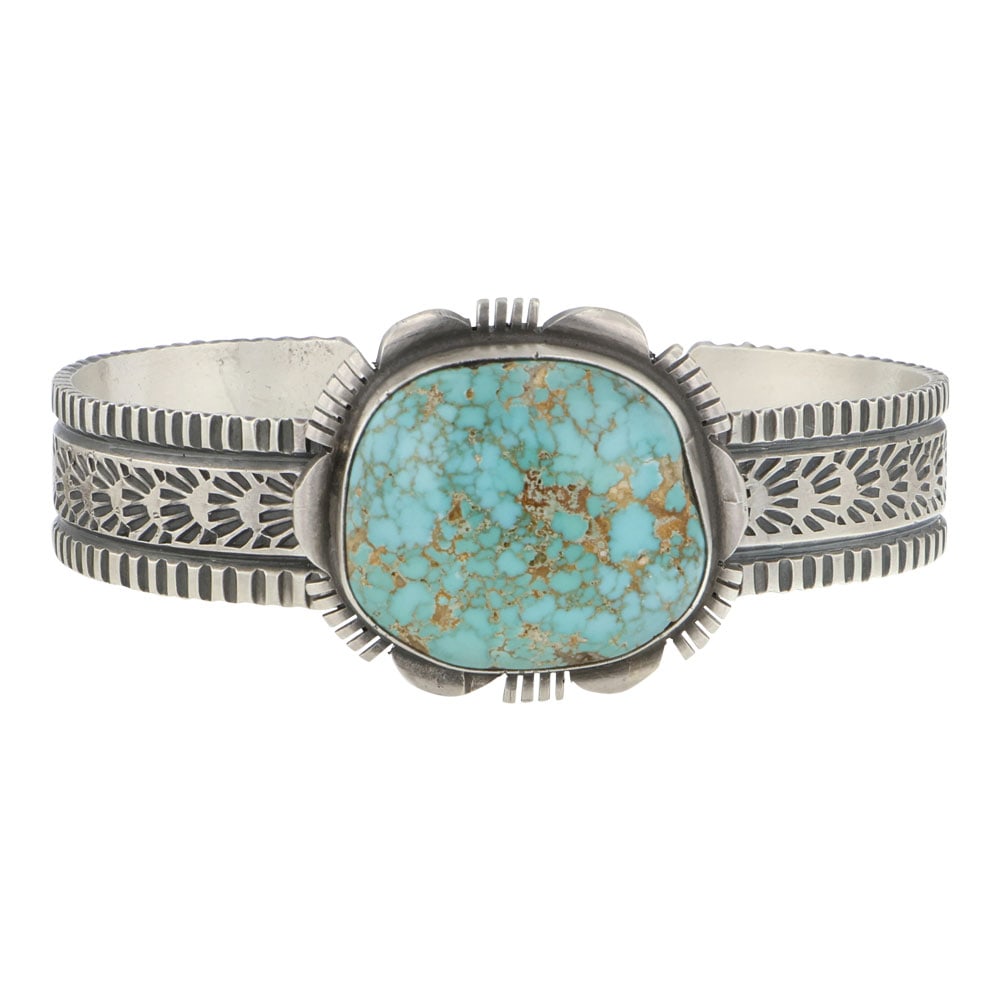 Rick Toadlena Navajo Turquoise Stamp-Work Cuff Bracelet (1 of 3)