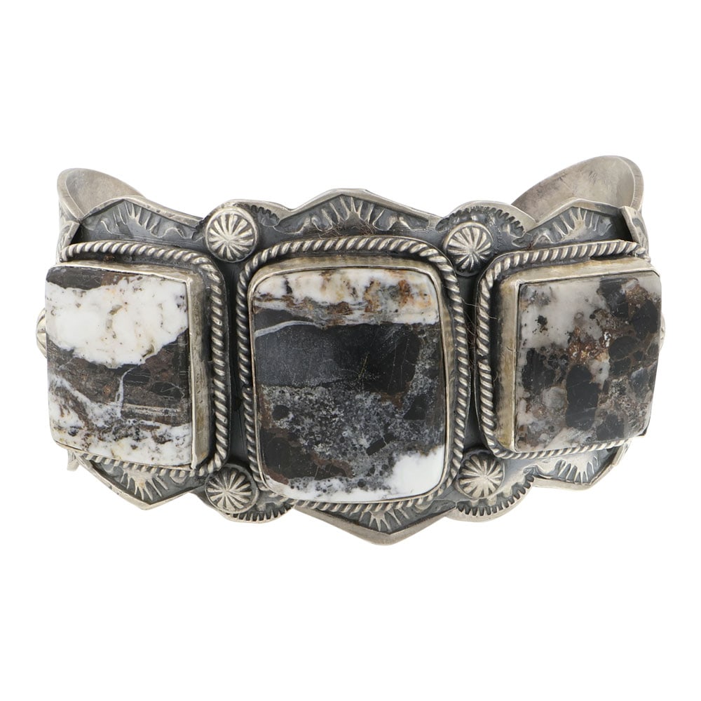 Boyd Ashley Navajo White Buffalo Three Stone Cuff Bracelet (1 of 3)