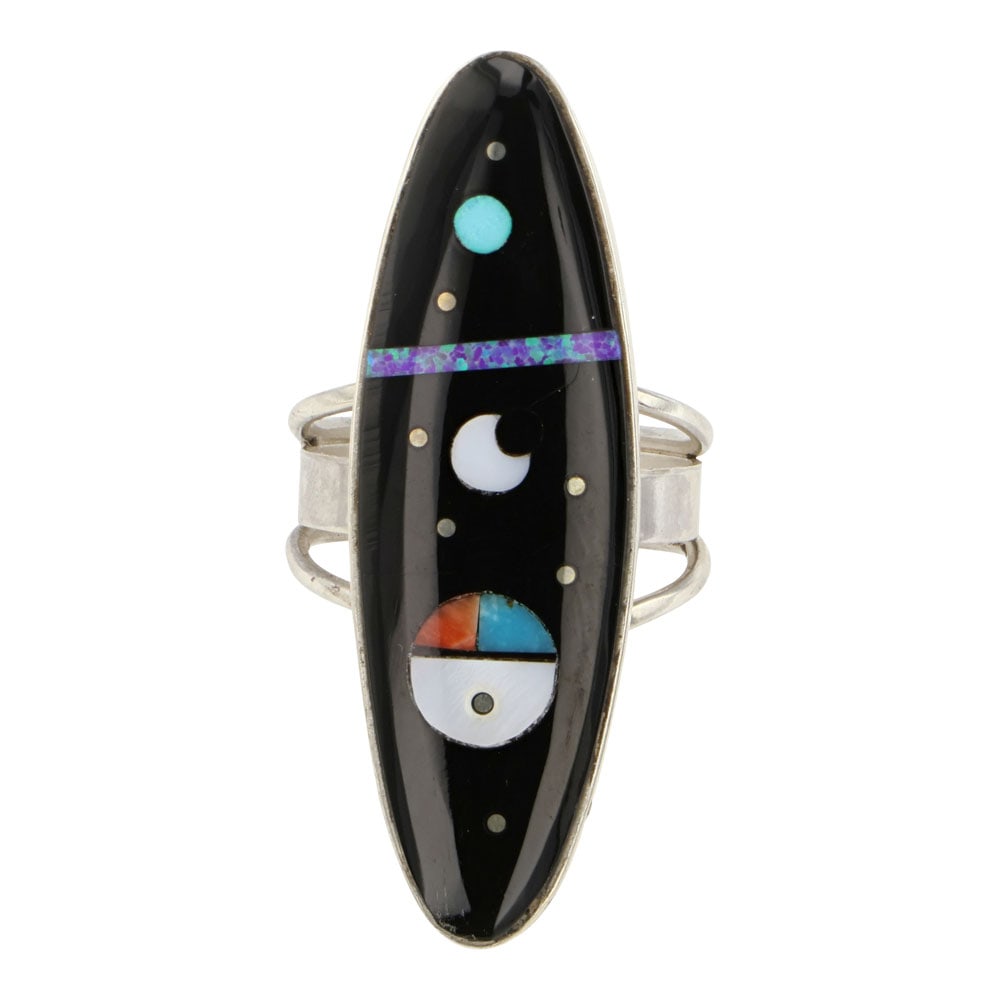 Harold Smith Navajo Turquoise Coral Synthetic Opal Night Sky Inlay Ring (1 of 3)