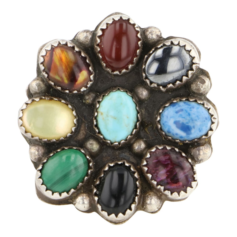Vintage Navajo Turquoise Coral Lapis & Shell Multi Color Ring (1 of 3)