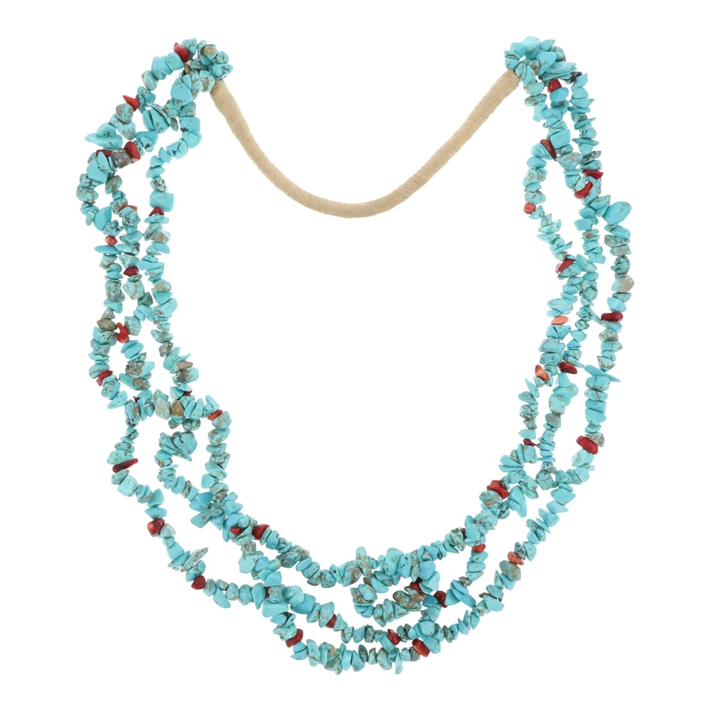 Navajo Turquoise & Coral Nuggets Three Strand Necklace (1 of 3)