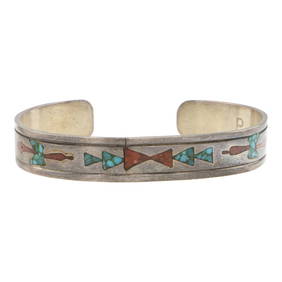 Native American Heavy 100+ Gram Vintage Navajo Turquoise Coral Inlay Sterling Silver Bracelet Native American Heavy 100+ Gram Vintage Navajo Turquoise Coral Inlay Sterling Silver Bracelet