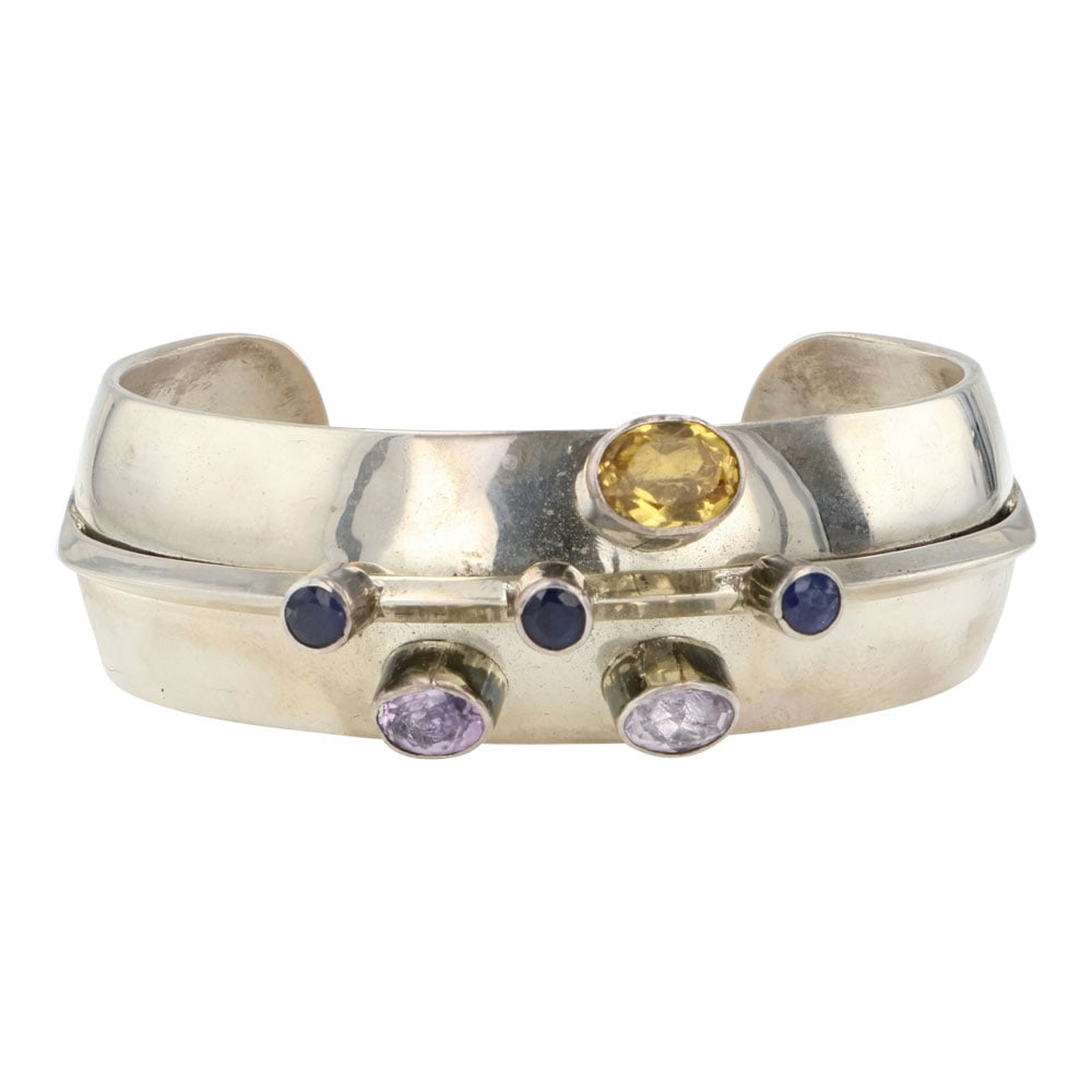 Paul Livingston Navajo Citrine Amethyst & Tourmaline Cuff Bracelet (1 of 4)