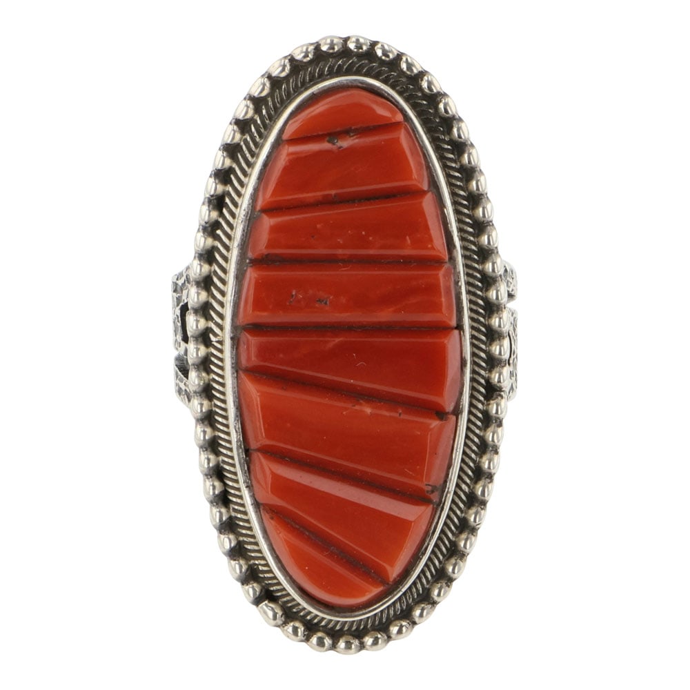 Daniel Benally Navajo Mediterranean Coral Cobblestone Inlay Ring (1 of 4)