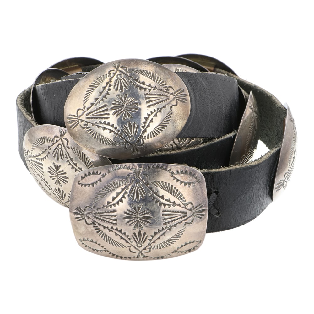 Vintage Navajo Stamp Work Concho Belt (1 of 3)