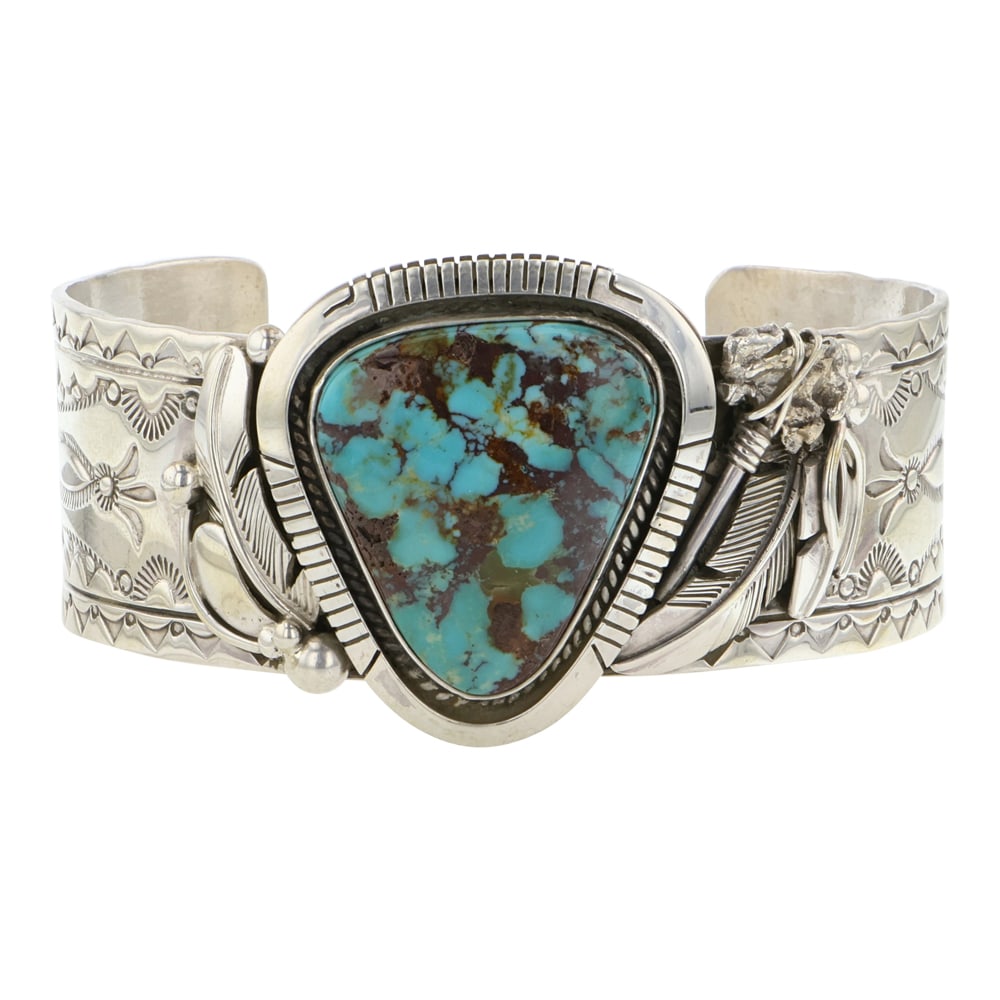 Joe Piaso Jr. Navajo Nevada Turquoise Cuff Bracelet (1 of 3)