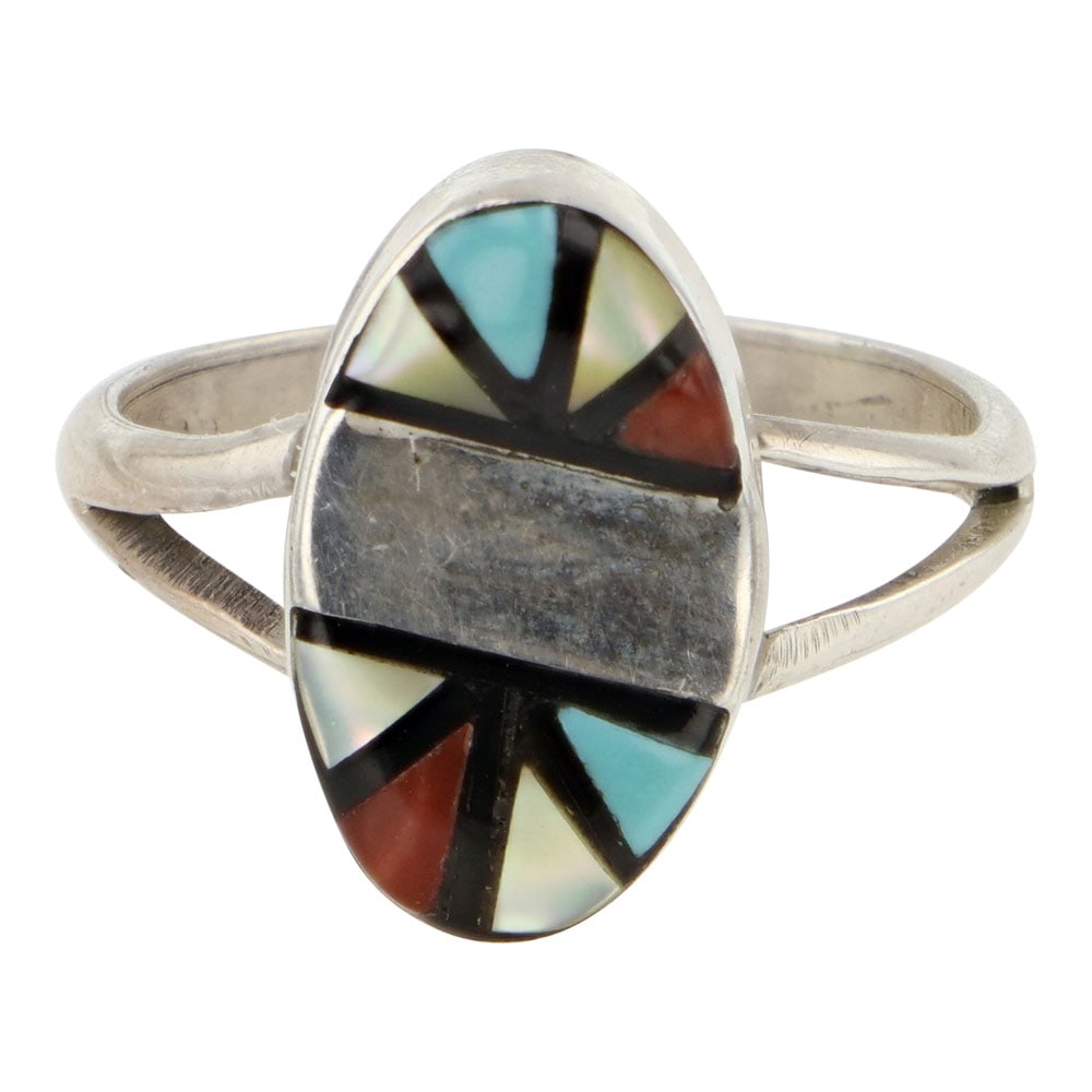 Vintage Zuni Turquoise Coral & Shell Inlay Ring (1 of 3)
