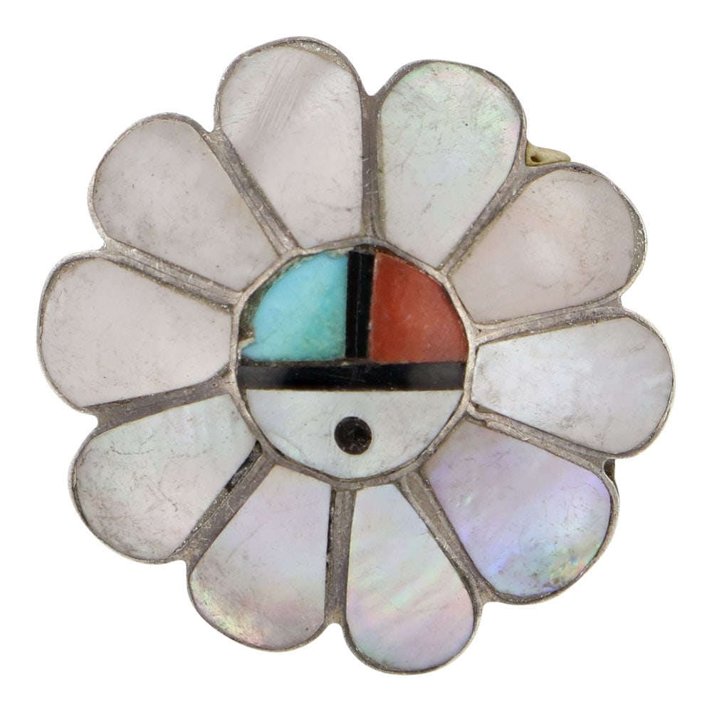 Vintage Turquoise Coral & Shell Zuni Inlay Ring (1 of 3)