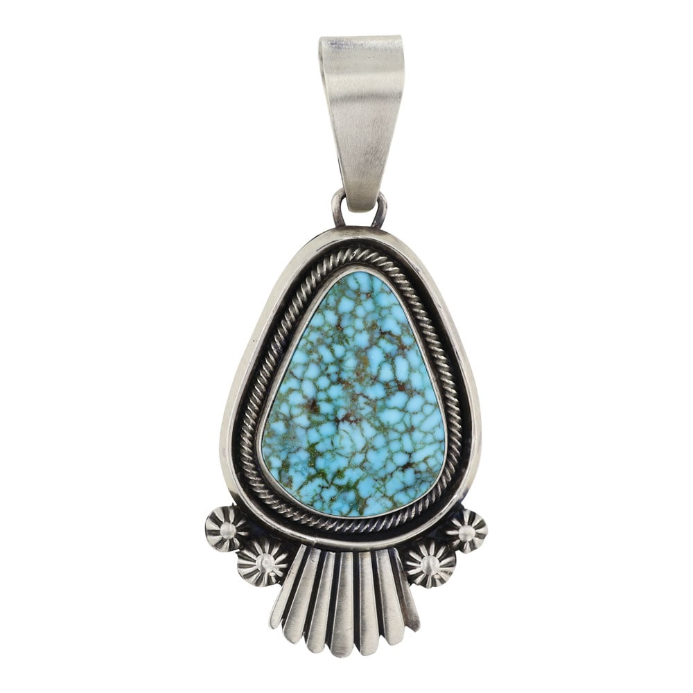 Marita Benally Turquoise Mountain Turquoise Pendant: Sterling Silver | Genuine Turquoise Mountain Turquoise | Marita Benally Turquoise Mountain Turquoise Pendant | Navajo Native American Southwest Indian Jewelry | Good (no breaks or damages) | Approxima