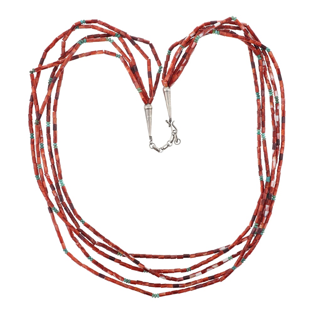 Navajo Five Strand Spiny Oyster & Turquoise Necklace (1 of 3)