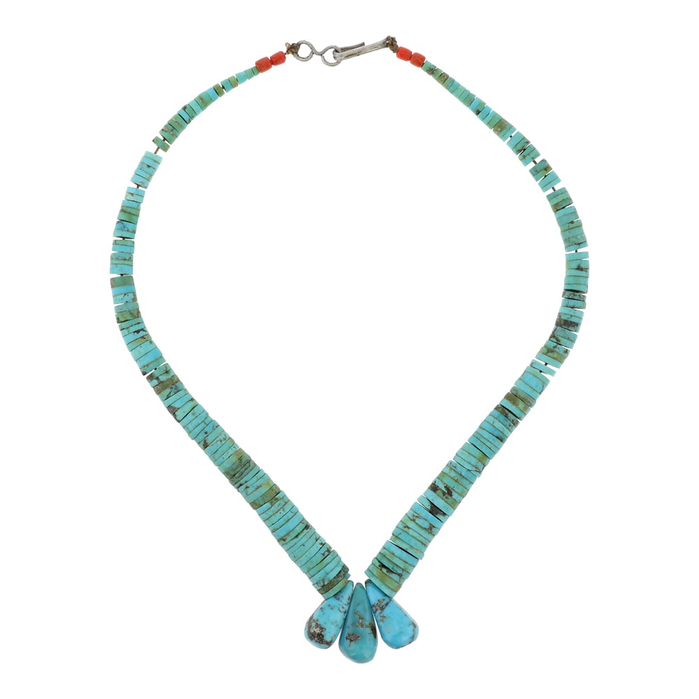 Vintage Santa Domingo Nevada Turquoise & Coral Necklace (1 of 3)