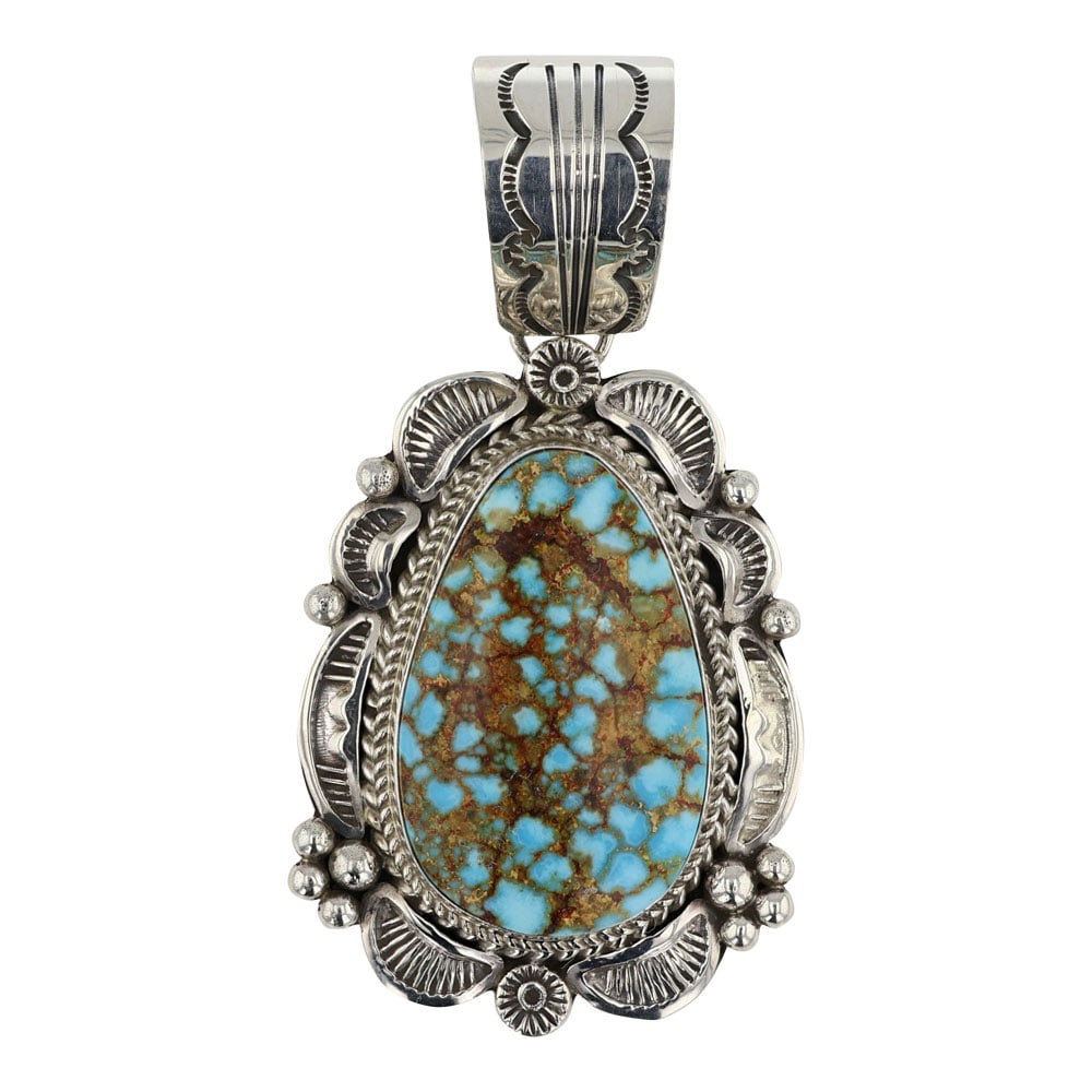 Ella Linkin Turquoise Mountain Turquoise Pendant: Sterling Silver | Genuine Turquoise Mountain Turquoise | Ella Linkin Turquoise Mountain Turquoise Pendant | Navajo Native American Southwest Indian Jewelry | Good (no breaks or damages) | Approximate