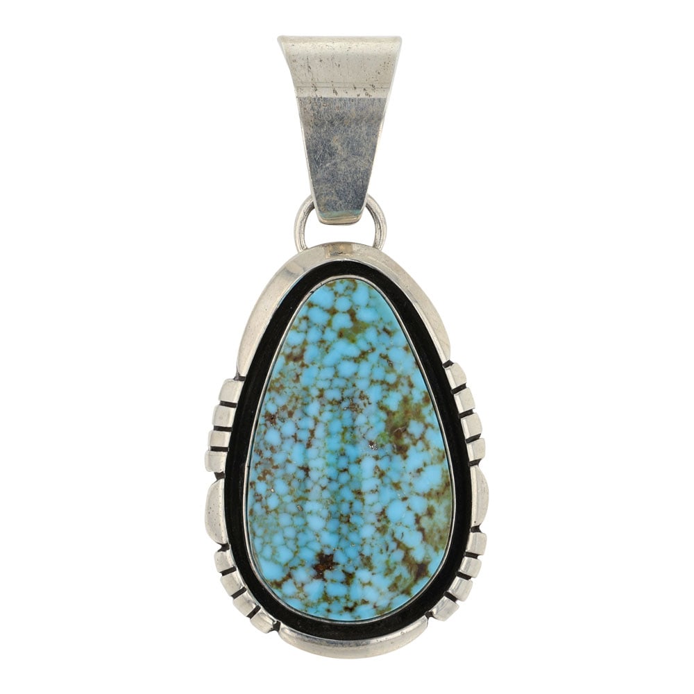 Mary Ellen Peace Sioux Tribe Turquoise Mountain Turquoise Pendant: Sterling Silver | Genuine Turquoise Mountain Turquoise | Mary Ellen Peace Sioux Tribe Turquoise Mountain Turquoise Pendant | Navajo Native American Southwest Indian Jewelry | Good (no breaks or damage