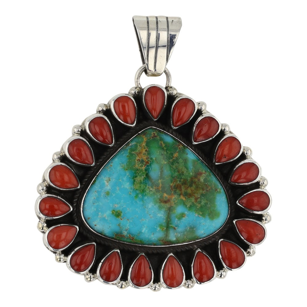 Renell Perry Navajo Turquoise & Mediterranean Coral Cluster Pendant (1 of 2)