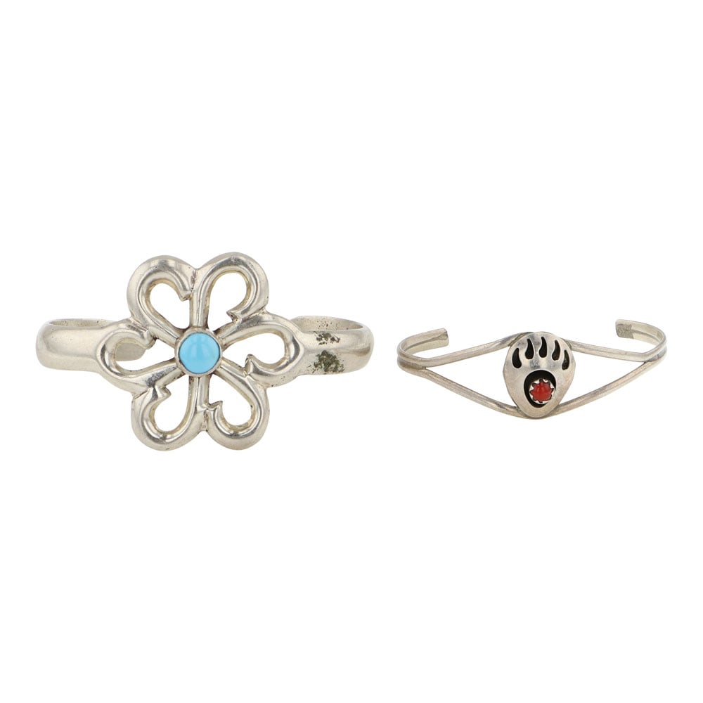 Navajo Turquoise & Coral Lot of Two Baby Bracelets (1 of 3)