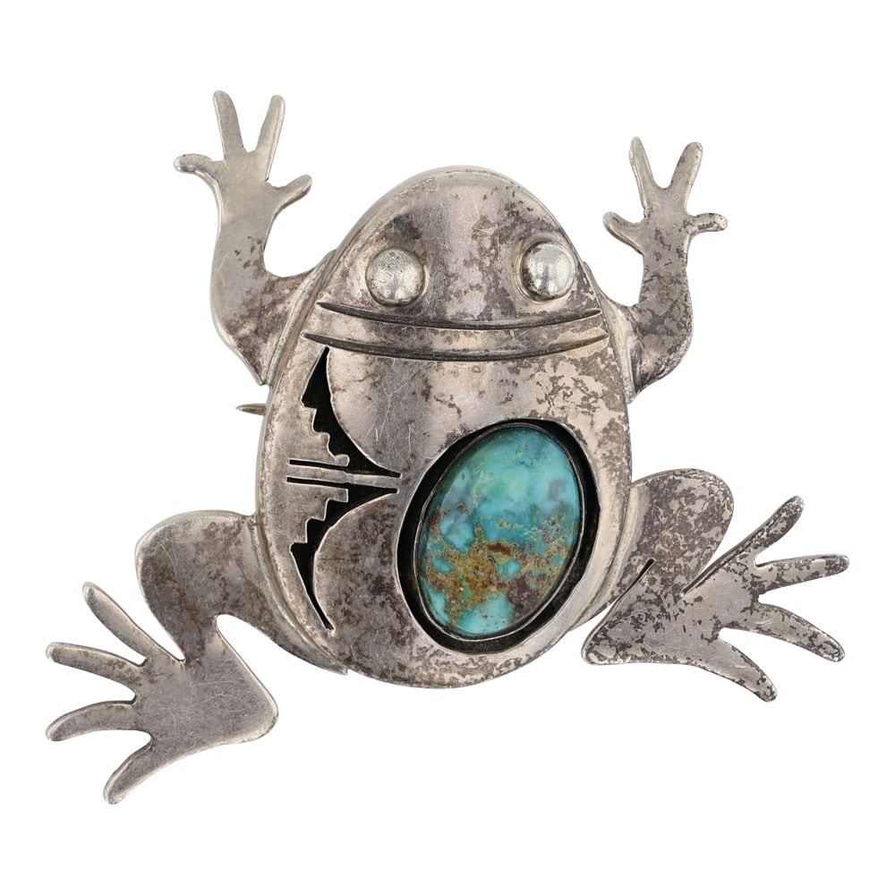 Bennie Ration Navajo Blue Ridge Turquoise Frog Pin Pendant (1 of 2)