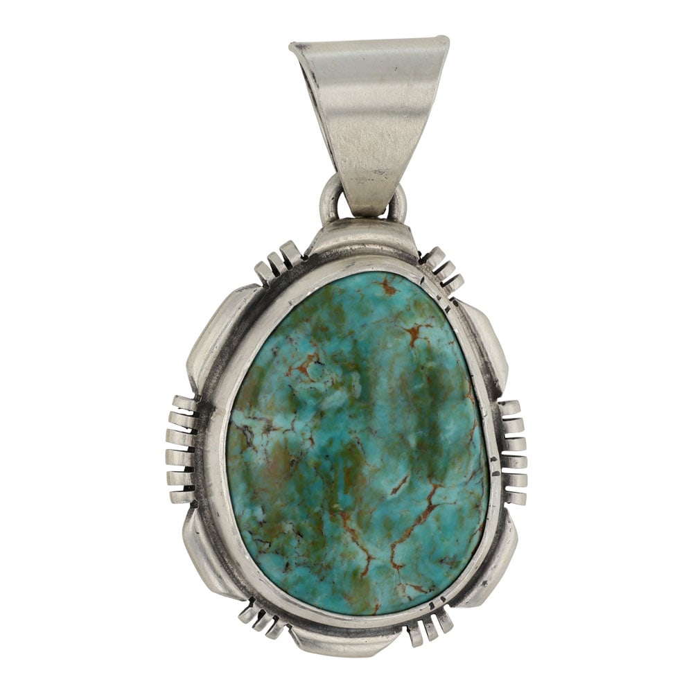 Rick Toadlena Navajo Nevada Turquoise Pendant: Sterling Silver | Genuine Nevada Turquoise | Rick Toadlena Navajo Nevada Turquoise Pendant | Navajo Native American Southwest Indian Jewelry | Good (no breaks or damages) | Approximate Weight: 10 Gram
