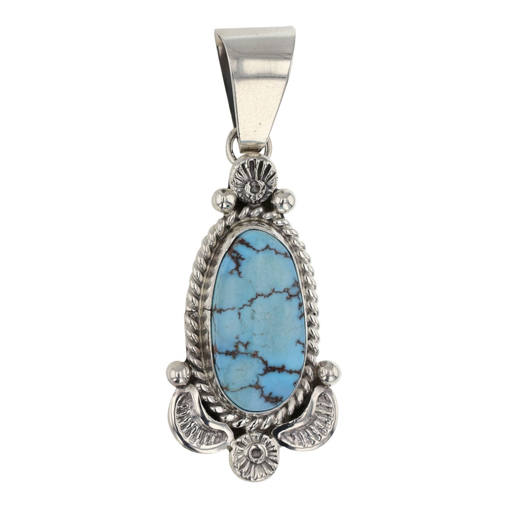 Ella Linkin Navajo Kingman Turquoise Pendant: Sterling Silver | Genuine Kingman Turquoise | Ella Linkin Navajo Kingman Turquoise Pendant | Navajo Native American Southwest Indian Jewelry | Good (no breaks or damages) | Approximate Weight: 6 Grams